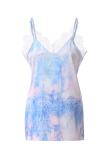 Casual Tie Dye Lace Backless V Neck Tops