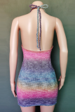 Fashion Street Gradual Change Frenulum Halter Wrapped Skirt Dresses