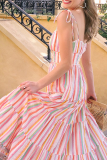 Casual Sweet Striped Tassel Split Joint Spaghetti Strap Cake Skirt Dresses