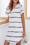 Fashion Casual Striped Split Joint O Neck A Line Dresses