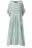 Fashion Casual Striped Split Joint O Neck A Line Dresses