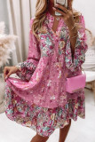 Fashion Casual Print Split Joint V Neck Cake Skirt Dresses