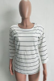 Fashion Sweet Striped Split Joint O Neck Tops