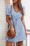 Casual Elegant Floral Hollowed Out Strap Design V Neck A Line Dresses