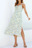 Elegant Floral Slit Fold V Neck A Line Dresses