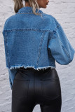 Fashion Street Solid Turndown Collar Long Sleeve Denim