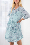 Fashion Elegant Floral Buckle Flounce O Neck A Line Dresses