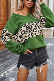Fashion Street Leopard Split Joint V Neck Tops