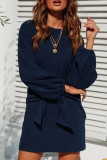 Fashion Casual Solid Split Joint O Neck A Line Dresses