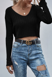 Casual Solid Basic V Neck Tops Sweater