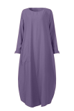 Casual Vintage Solid Buttons Slit O Neck Dresses