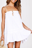 Sweet Solid Frenulum Flounce Strapless A Line Dresses