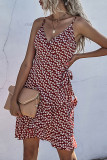 Fashion Sexy Print Split Joint Flounce V Neck Irregular Dresses