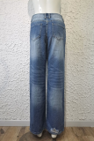 Casual Solid Tassel Ripped Straight Wide Leg Solid Color Bottoms