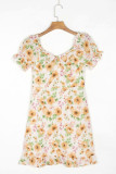 Fashion Sweet Print Split Joint V Neck A Line Dresses