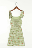 Fashion Elegant Plaid Floral Strap Design Strapless A Line Dresses