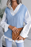 Casual Solid Hollowed Out V Neck Tops Sweater