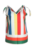 Elegant Striped Split Joint Strap Design V Neck Tops