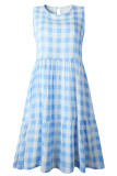 Fashion Street Plaid Split Joint O Neck Princess Dresses