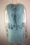 Casual Solid Backless Flounce O Neck A Line Dresses