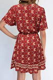 Fashion Casual Print Split Joint V Neck A Line Dresses