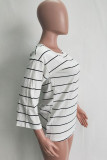 Fashion Sweet Striped Split Joint O Neck Tops