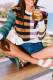 Casual Plaid Split Joint O Neck Tops Sweater