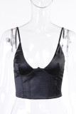 Sexy Solid Split Joint Backless Spaghetti Strap Tops