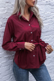 Fashion Street Solid Split Joint Frenulum Turndown Collar Tops
