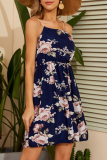 Fashion Elegant Floral Split Joint Backless A Line Dresses