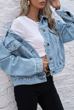 Fashion Street Solid Turndown Collar Long Sleeve Denim