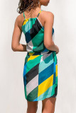 Fashion Simplicity Print Split Joint Spaghetti Strap A Line Dresses