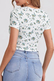 Fashion Casual Print Split Joint Square Collar T-Shirts