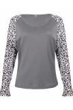 Fashion Casual Leopard Split Joint V Neck T-Shirts