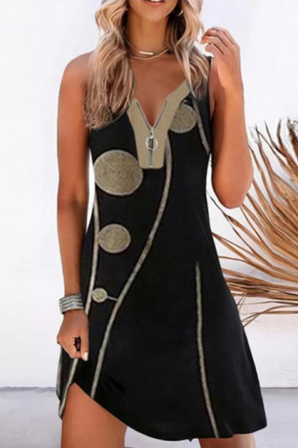 Casual Print Split Joint Zipper Collar A Line Dresses