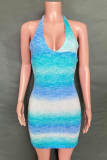 Fashion Street Gradual Change Frenulum Halter Wrapped Skirt Dresses