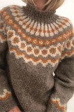 Fashion Casual Print Split Joint Turtleneck Tops