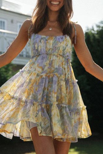 Fashion Bohemian Print Split Joint Spaghetti Strap Beach Dresses