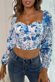 Fashion Elegant Floral Square Collar Tops