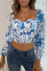 Fashion Elegant Floral Square Collar Tops