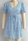 Casual Elegant Floral Hollowed Out Strap Design V Neck A Line Dresses
