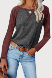 Casual Patchwork Contrast O Neck Tops