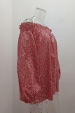 Elegant Print Split Joint Stringy Selvedge Off the Shoulder Tops