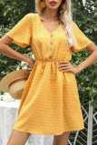 Fashion Elegant Dot Buckle V Neck A Line Dresses
