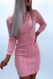 Fashion Street Solid Patchwork O Neck Pencil Skirt Dresses