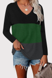 Casual Color Lump Split Joint V Neck Tops