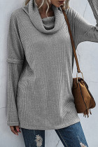 Fashion Casual Solid Split Joint Scarf Collar Tops