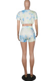 Fashion Living Tie Dye Split Joint O Neck Short Sleeve Two Pieces
