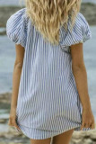Fashion Casual Striped Split Joint V Neck A Line Dresses