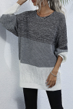 Casual Color Lump Contrast O Neck Tops Sweater